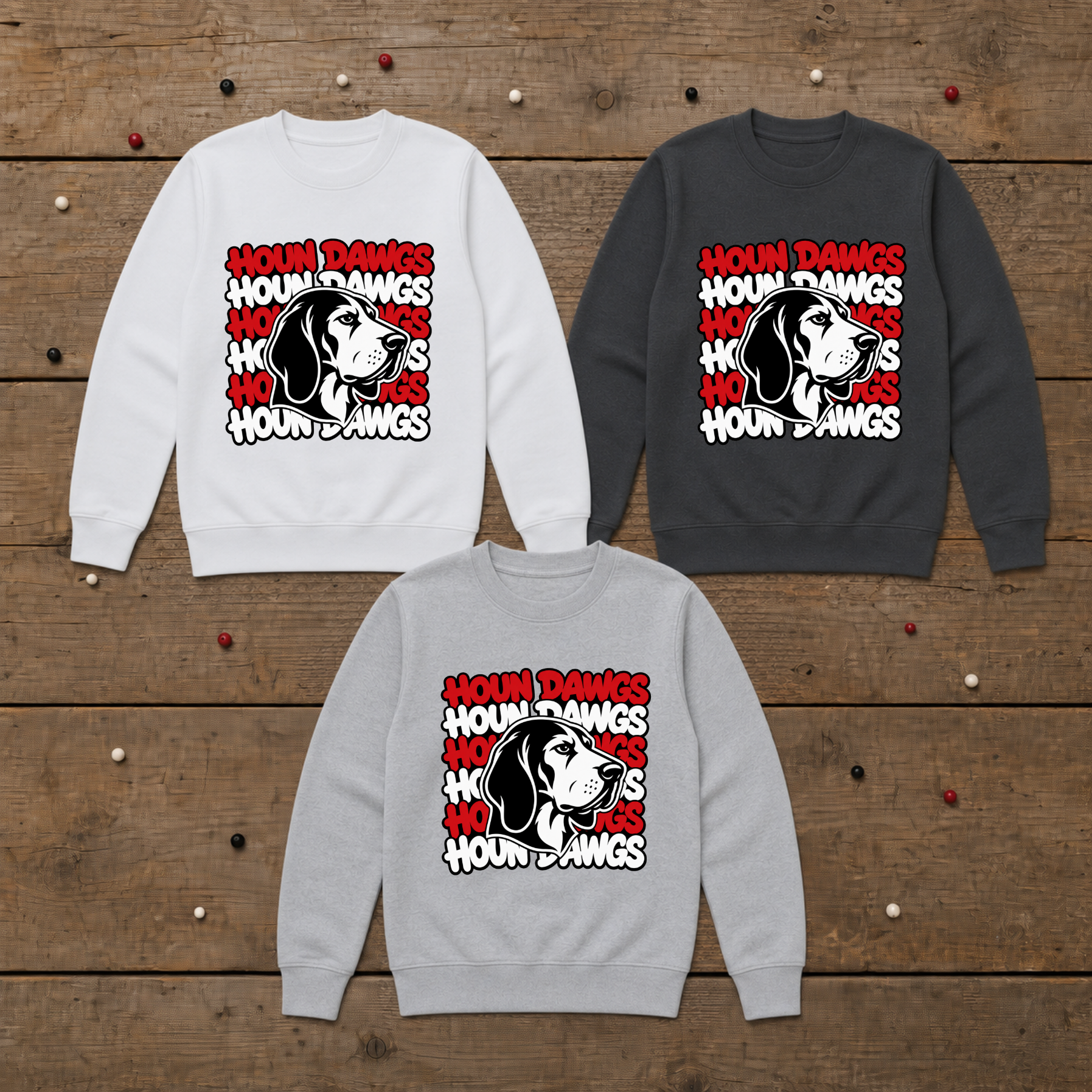 Houn Dawgs Red and White Sweatshirt